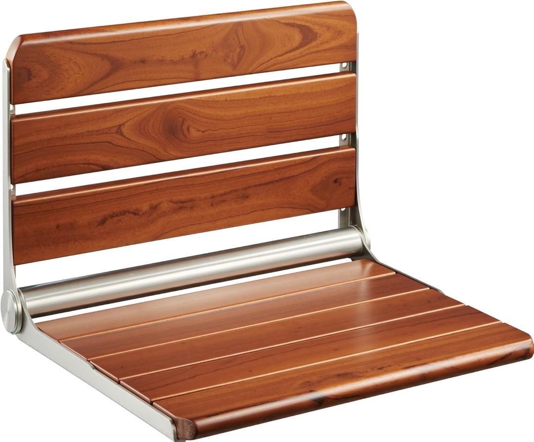 Upgraded 20" Folding Teak Shower Seat Wall Mounted- Shower Bench for Inside Shower, ADA Compliant Teak Shower Seat Wall Mounted Bench Bathroom Stool, Folding Bathtub Shower Seat for Adults Elderly (20*17*11 InchYellow-brown)