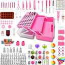 387 Pcs Cake Decorating Kit,Baking Supplies Tools with 56 Icing Tips,8 Russian+Ball Tips,Pattern Chart,3 Spatulas,5 Couplers,8 Carved Pens,102 Pastry Bags,Storage Box & More, (Pink)