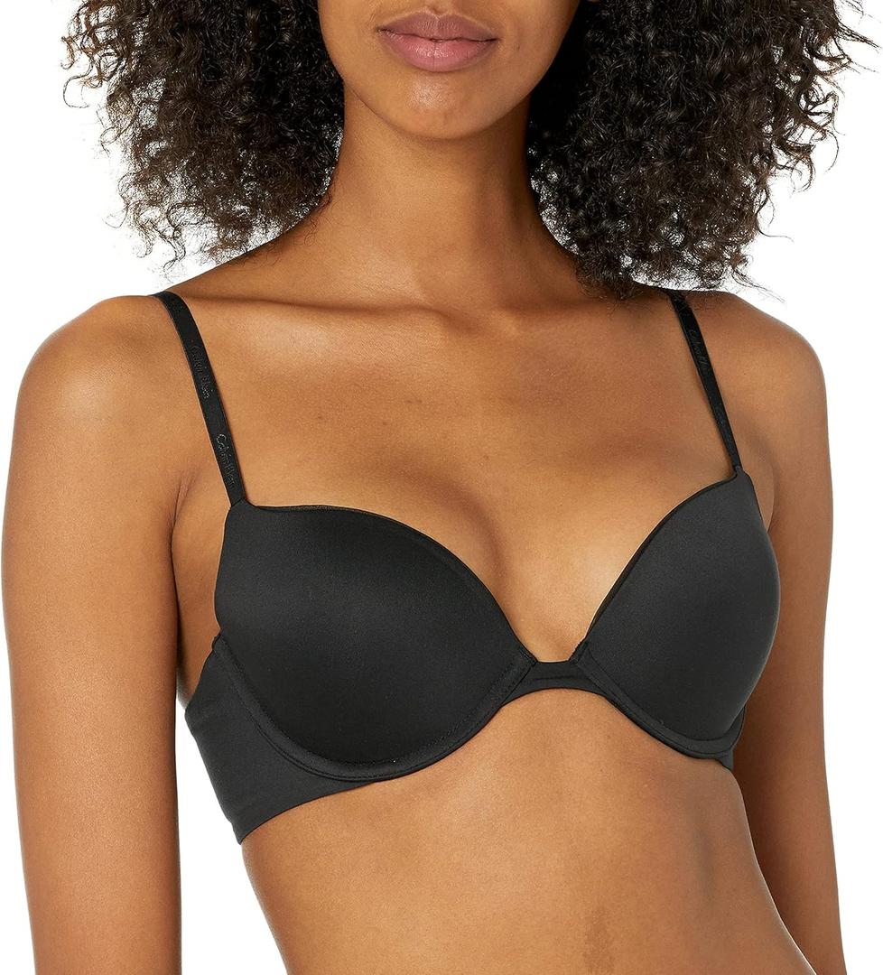 Calvin Klein Women's Constant Padded Push Up Plunge Bra (32C, Black)