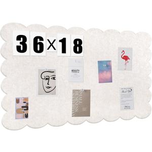 Mooliwe Scalloped Felt Bulletin Board 36 x 18 Inches Foldable Beige Pin Cork Board Alternative for Wall, 3' x 1.5' Trifold Picture Vision Self Adhesive Bulletin Decorative