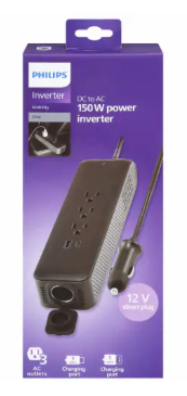 Philips Direct Plug Power Inverter 3 AC Outlets 1 USB-A 1 USB-C 175W