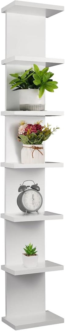 7 Tier Wall Shelf Unit - Lack Floating Shelf, Compact Display Floating Shelf, Vertical Column Wall Decor Mount Floating Storage Organizer Tall Tower Shelf for Bedrooms, Living Rooms(White)