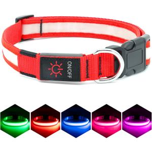 Vizpet LED Dog Collar, Light Up Dog Collar Adjustable USB Rechargeable Super Bright Safety Light Glowing Collars for Dogs(Large,Red) (Large[18.89-23.62 inch/48-60cm])