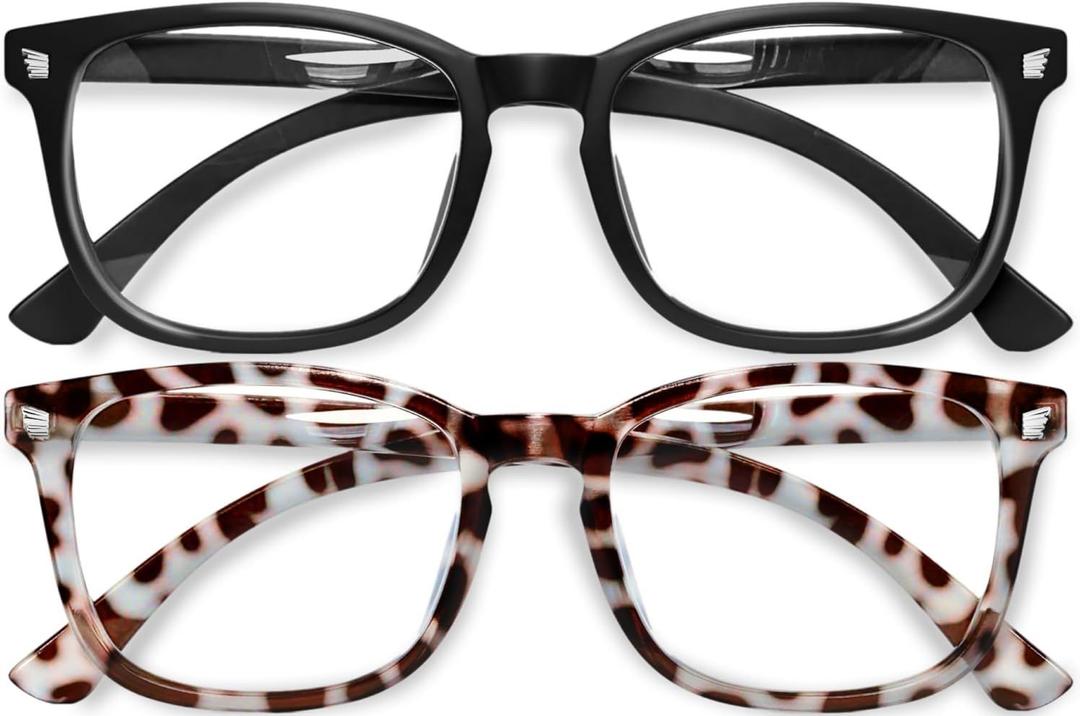 Gaoye Stylish Blue Light Glasses for Woman - Computer Glasses for Blue Light Blocking - Lightweight Frames - 2 pack (A1 Matte Black+leopard+transparent)