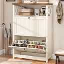 DWVO Shoe Cabinet Entryway, White Shoe Storage Cabinet with 2 Flip Drawers, Free Standing Hidden Narrow Shoe Rack Shoe Storage Organizer for Entryway/Hallway/Closet, White