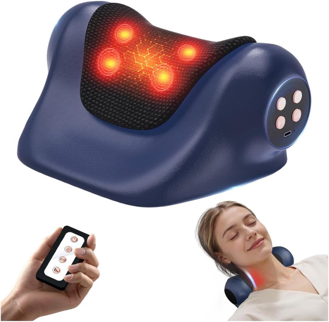 JDZ Neck Massager with Heat, 3-in-1 Electric Cervical Massager for Pain Relief with Hot Compress, Ergonomic Neck and Shoulder Relaxer Stretcher - ldeal Gift for Office Athletes Everyone etc, Blue