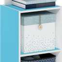 Furinno PASIR Book Shelf, 2-Tier Modern Bookshelf, Open Shelves Bookcase 9 x 12 x 21, Easy Assembly, for Living Room, Bedroom, Home Office, Light Blue/White, 2-Cube