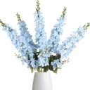 IPOPU 43.3" Light Blue Delphinium Artificial Flowers 5PCS Faux Delphinium Flowers Larkspur Long Stem Artificial Flowers for Wedding Table Centerpieces Home Garden Decor(Light Blue)