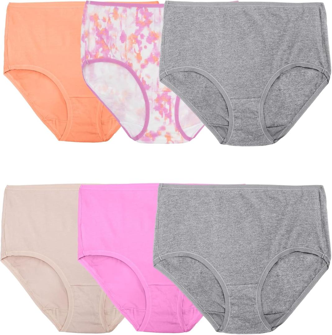 Fruit of the Loom Women's 360 Stretch Underwear, High Performance Stretch for Effortless Comfort, Plus Size (7, Cotton Blend - Brief - 6 Pack