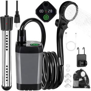 Portable Camping Shower with Heater, 6000mAh Rechargeable Portable Shower with 2000W Immersion Heater, LED Display, Heated Camping Shower for Travel, Hiking, Car, Pet