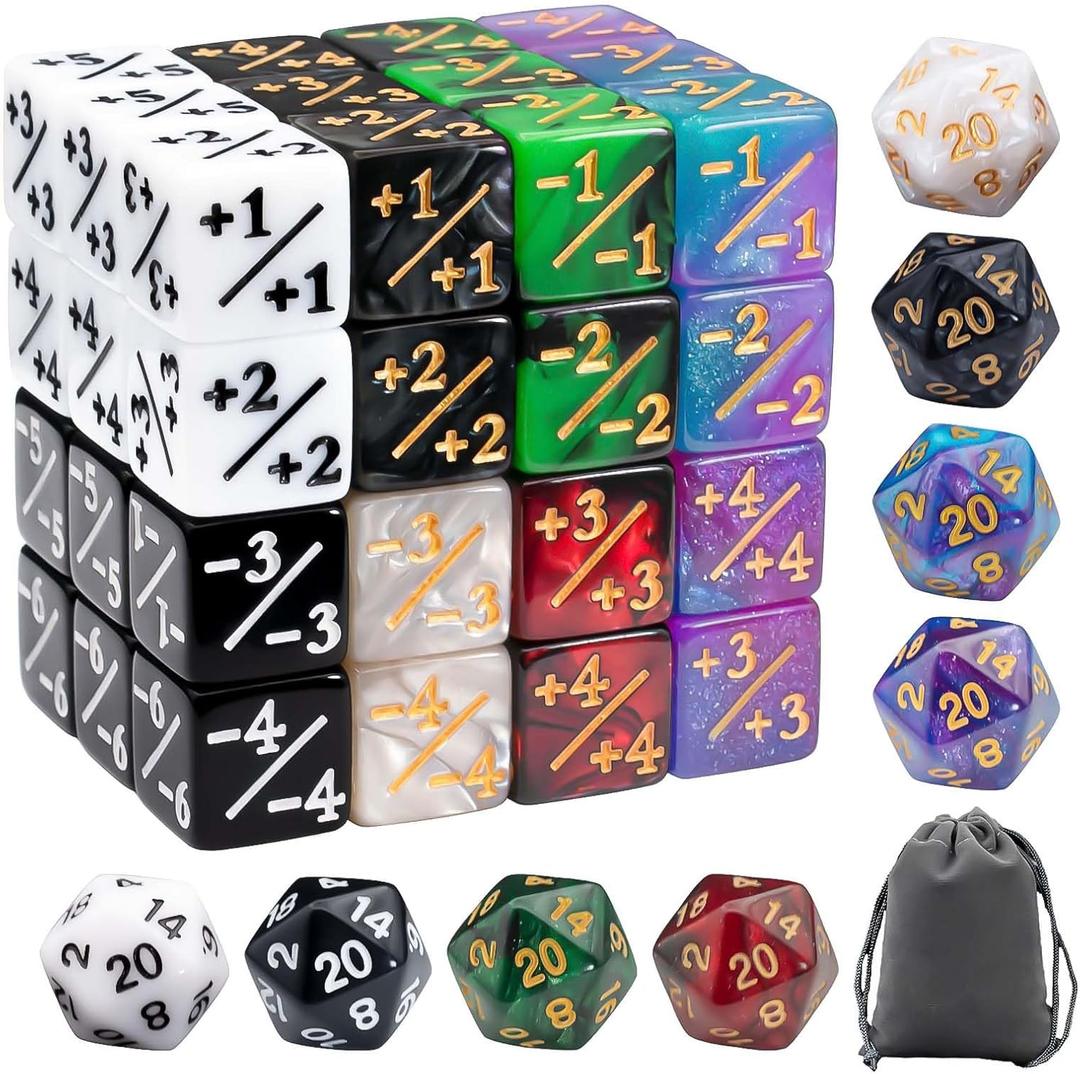 56 Pieces MTG Counter Dice Set in 8 Colors, 48 Pieces Magic The Gathering Life Counters Tokens Dice Set and 8 Pieces D20 for MTG, TCG, Cards Gaming Accessories