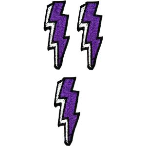 Umama Patch Set of 3 Mini Purple Lightning Patch Lightning Bolt Storm Cartoon Iron On Embroidered Patches Appliques Needle craft Machine Embroidery Clothes Accessory Sewing DIY