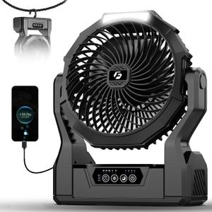 XZK 24000mAh Rechargeable Camping Fan, 64H Runtime Battery Powered Portable Travel Fan with LED Light, Tent Fans for Indoor,Outdoor,Fishing,Jobsite & Hurricane Emergency,Gifts for Men Dad Him,Black, Large-12-64Hours