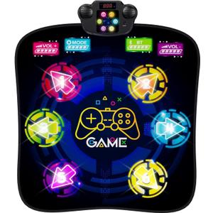 Dance Mat, Rhythm Step Dancing Challenge Playmat with 6 LED Lights-up, Built-in Music & Bluetooth, Electronic Dance Mat with 5 Game Modes, Birthday Gifts Toys for Girls Age 3-12 Year Old