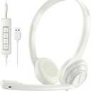 NUBWO HW02 USB Computer Headset with Clear Chat Microphone, Lightweight On-Ear Wired Headset for MS Teams, Skype, Webinars, Call Center and More -White