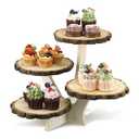 Chunful 4 Tier Round Natural Wood Cupcake Dessert Stand, Cup Cake Tower Stand Holder, Wooden Cake Display Tiered Centerpiece for Party, Birthday, Wedding, Baby Shower, Holiday Decoration