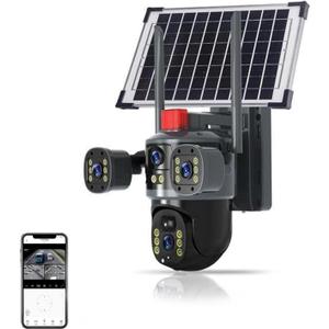 Triple-Lens Solar 360 Dome Camera, 360 Camoflauge Security Cameras Wireless Outdoor Solar Powered, Cameras for Home Security, 360 Pan & Tilt Surveillance