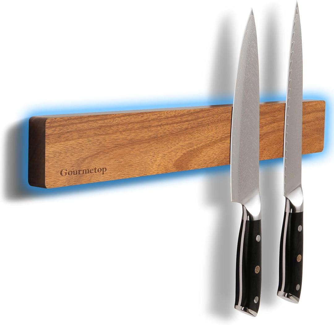 2026Updated Magnetic Knife Holder for Wall, Knife Magnetic Strip 16, Knife Magnet, Magnetic Knife Strip, Magnetic Knife Holder for Fridge, Kitchen Essentials & Kitchen Organizer, Light Acacia Wood