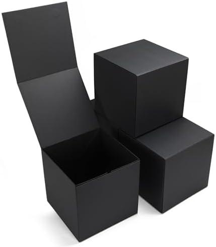 Ditwis 4 Pack 8x8x8 Inches Gift Boxes with Magnetic Closure Lids, Black Magnetic Box for Wedding, Groomsmen Bridesmaid Proposal, Birthdays, Mother's Day