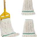 Midoneat Commercial Industrial Heavy Duty Mop with Two Extra Replacement Mop Head, 60" Long Handle Looped-End String Wet Cotton Mops for Floor Cleaning