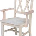 Solid Wood Double X-Back Dining Chair with Arms in Unfinished Parawood, Classic Kitchen/Dining Furniture, Stainable & Paintable, 23.6" W x 22" D x 41.3" H, Wide Arm Width, Traditional & Durable