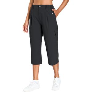 Women's Cargo Capris Lightweight Quick Dry Hiking Pants Water Resistant Summer Travel Pants with 6 Pockets 2026 (Black, L)