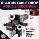 Vehiclex 6" Adjustable Drop Hitch for 2.5" Receiver, Tri-Ball & Tow Hook | Keyed-Alike Pin Locks, Anti-Rattle Rubber Spacers, Stable Towing Performance, for Heavy-Duty Pickups