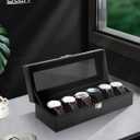 Uten Watch Box, 6 Slots Watch Case, Watch Organizer Jewelry Storage with Large Glass Lid, Black Lining, Watch Display Box for Men & Women Gift
