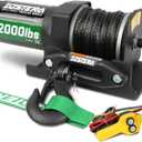 2000lb ATV Winch Electric 12V,with Synthetic Rope, RV Waterproof Towing Winches, with Wired Manual Remote Controller Switch, with Mounting Plate, Fairlead Hook, 2000LB Synthetic Winch