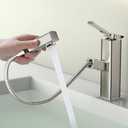 JONKEAN Pull Out Bathroom Faucet 1 Hole, Square Single Handle Bathroom Sink Faucets, Single Hole Bathroom Faucet with Pull Down Sprayer, Modern RV Lavatory Vanity Faucet (Brushed Nickel, Regular)