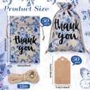 Sweetude 50 Pcs 4 x 6 Inch Thank You Floral Burlap Gift Bags with Drawstring and 50 Pcs Tags Chinoiserie Blue Floral Bag Bulk Treat Bags Candy Goodies Sacks for Wedding Birthday Bridal Baby Shower