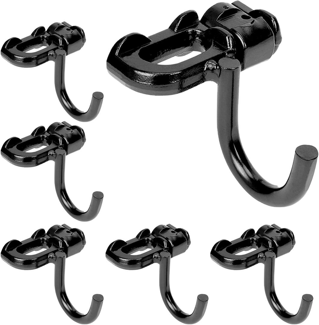 lukar 6PCS Metal L Track Hooks, Black L Track Double Stud Tie Down Fitting with Hook, L Track Accessories for Enclosed Trailer, Truck, Garages