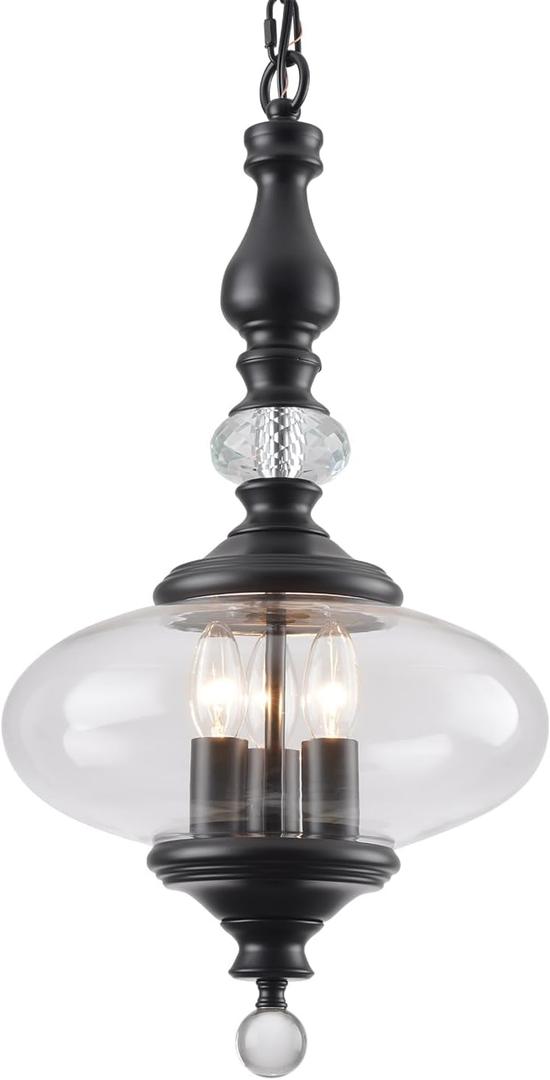 Black Pendant Light Farmhouse Pendant Lights Kitchen Island Glass Pendant Light Fixtures W 11.8 in. H 23.6 in.