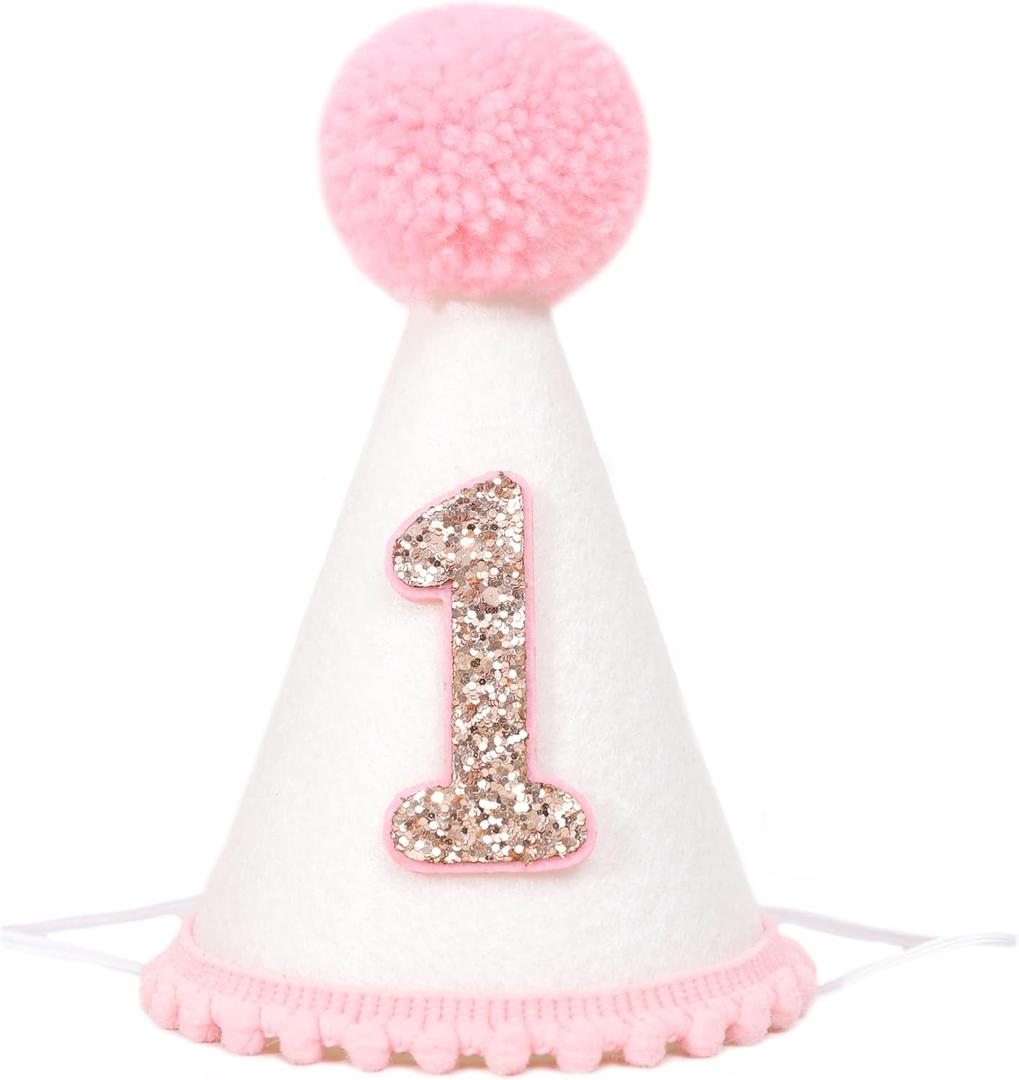 Pink First Birthday Party Crown for Baby Girls - Blush 1st Birthday Hat