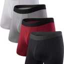 BAMBOO COOL Men's Underwear Boxer Briefs Fly with Built-in 3D Pouch Comfortable Cool Underwear for Men 4 Pack (Large)