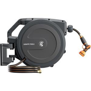 Giraffe Tools PRO Heavy Duty Retractable Garden Hose Reel - 78ft 1/2 Inch Auto Rewind with Any-Length Lock, Wall Mounted Metal Bracket, Commercial Grade for Patio & Lawn (Dark Grey)