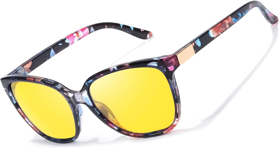 TJUTR Night Vision Driving Glasses for Men & Women, Polarized Anti Glare Yellow Lens Glasses for Night Time Safety TN2582