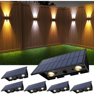 Solar Fence Lights,6Pack Solar Lights Outdoor Warm White & Natural Light & Cool White Up & Down Solar Wall Lights Waterproof 100 Lumens Fence Light forBackyard/Pool/Railing/Patio/Porch/Step (2700/4500/6000K)