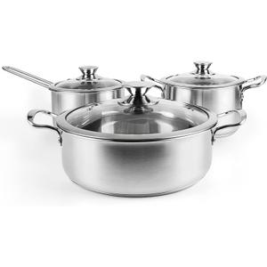 Stainless Steel Pots and Pans Set, 6 Piece Kitchen Induction Cookware Sets with Glass Lids, Works with Induction, Electric and Gas Cooktops, Non Toxic, Oven & Dishwasher Safe
