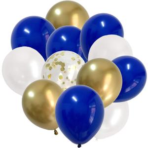 Royal Blue Chrome Gold Balloons - 50Pieces Latex Balloons White Gold Blue confetti for Birthday Wedding Engagement Graduation Anniversary Party Decorations and Supplies