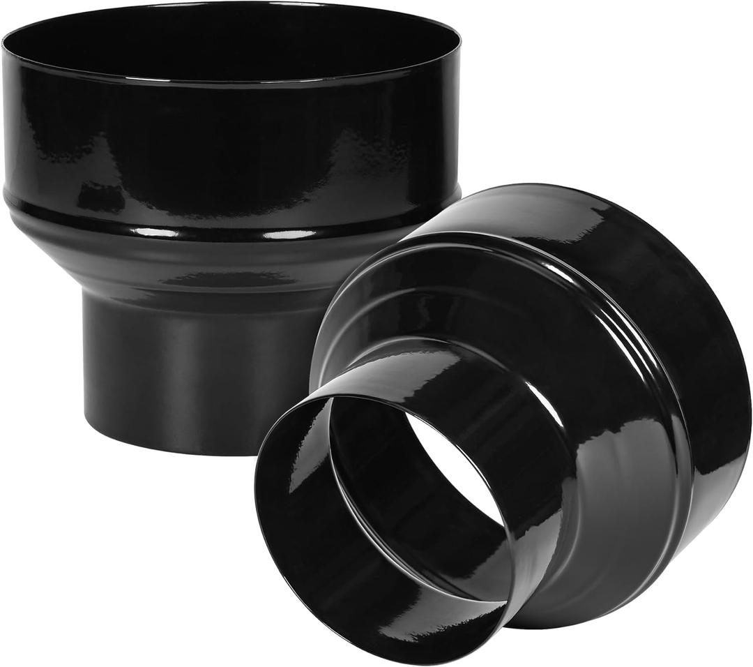 2 Pcs Duct Reducter 6 to 4 Air Ducting Reducer Increaser Air Duct Adapter or Round Metal Pipe Reducer for Bathroom Kitchen Ventilation Systems - Black