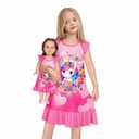 LQSZ Matching Doll and Girls Nightgowns Pink Unicorn Princess Flutter Short Sleeves Nightie Pajamas for Girls & 18" Dolls Clothes 3 4t