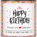 Homsolver Happy Birthday Gifts for Women Men, Vanilla Cream Scent with Sprinkles Candy Birthday Candles, Unique Best Friend Idea Gifts, Handmade Candle Decor