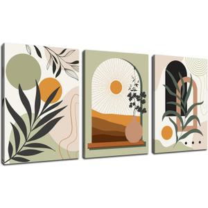 Bohemian Wall Art for Bedroom Boho Plant Bathroom Wall Decor for Living Room 3 Piece Canvas Wall Art for Office Size 12 x 17.5 Inch 3 Panels