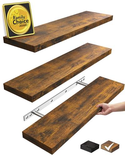 BAYKA Floating Shelves for Wall, 22.5 inches Wall Mounted Rustic Wood Shelves for Bathroom, Bedroom, Living Room, Floating Shelves for Books/Storage/Decor(Rustic Brown,Set of 4)