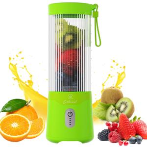COKUNST Portable Blender, USB Rechargeable Personal Blender for Smoothies, 16 OZ Mini Juicer Mixer with 6 Blades, Small Blenders Cup with 2 Lids, Shake Bottle for Travel, Office, Gym, Kitchen Green