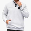 Men's Quilted Sweatshirt Casual Waffle Stand Collar Button Pullover Sweatshirts S, White