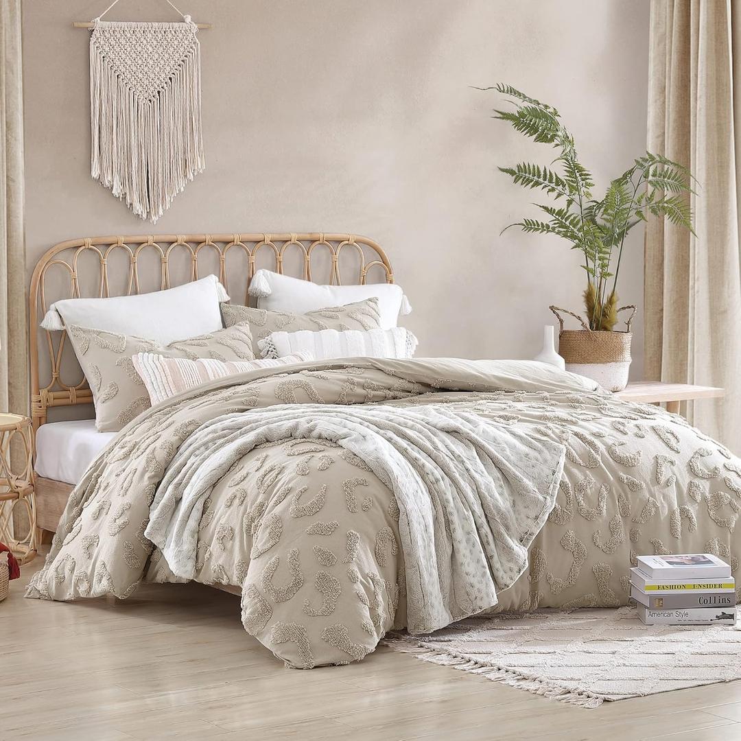 Peri Home 100% Cotton 3-Piece Comforter and Sham Set, Linen Chenille Leopard, King