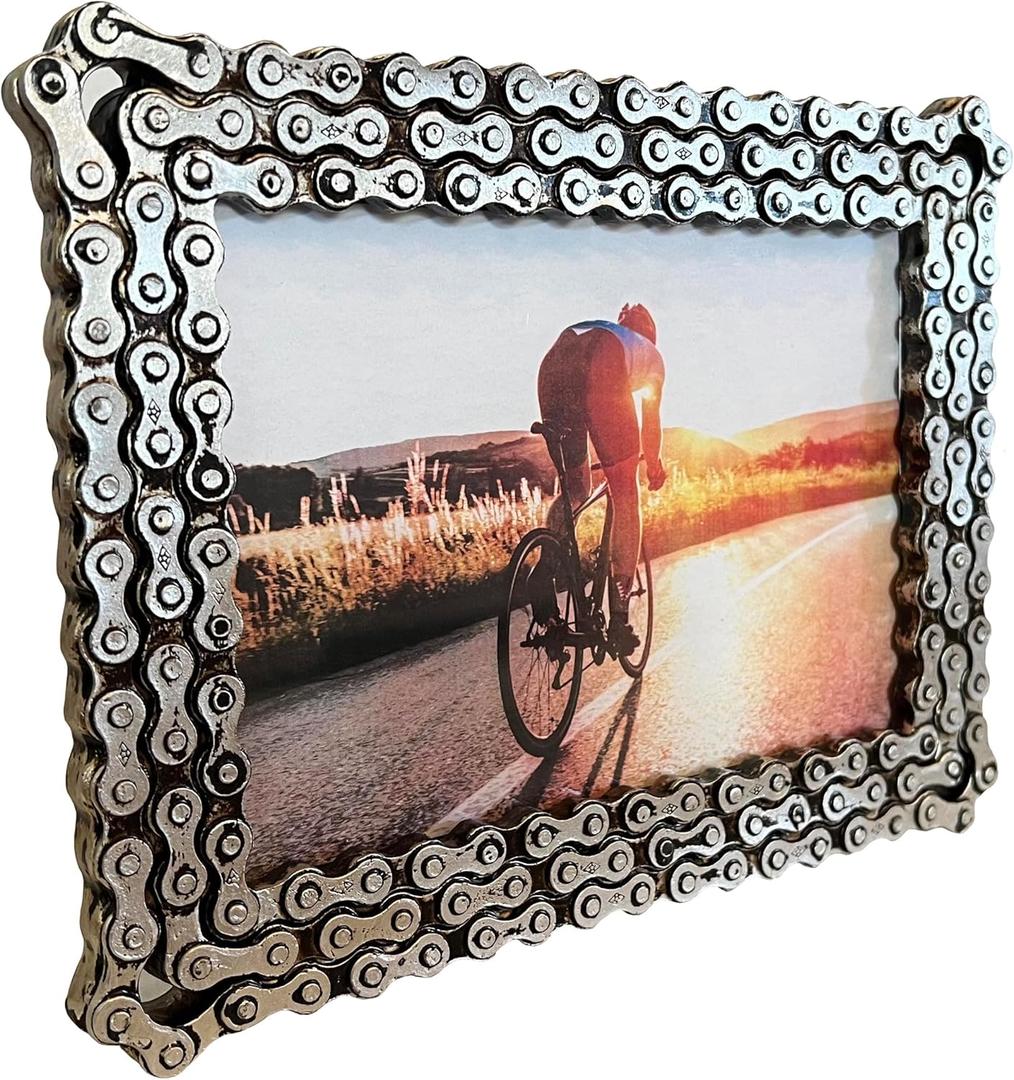 Top Brass Bicycle/Motorcycle Chain Picture Frame 5" X 7" Photo - Faux Bike Chain