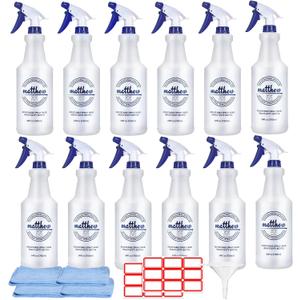 Matthew Cleaning 24 oz Empty Spray Bottles for Cleaning Solutions, All-Purpose HDPE Plastic Spray Bottle for Plants, Detailing, Pet, Hair, Adjustable Nozzle and Measurement, Case Pack 12 Pcs
